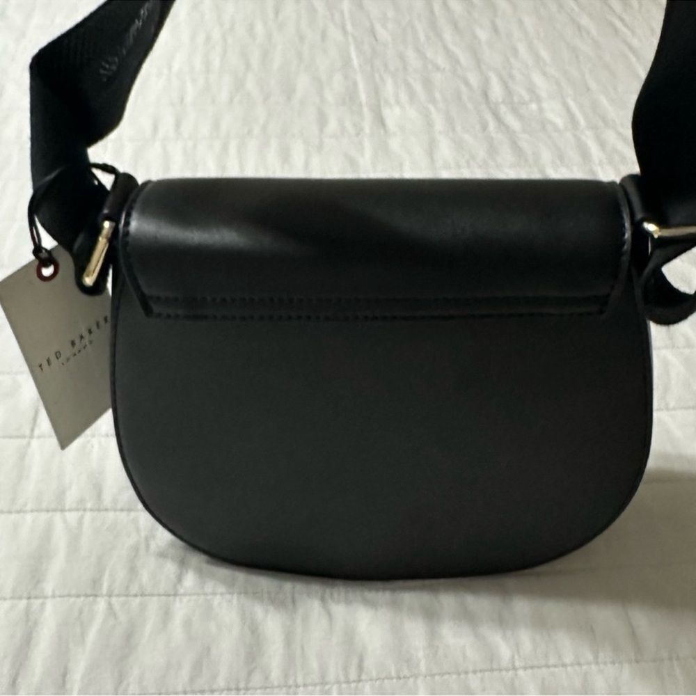 Ted Baker Darcell Black Faux Leather Gold Tone Logo Textured Grosgrain Strap Bag - Picture 16 of 16